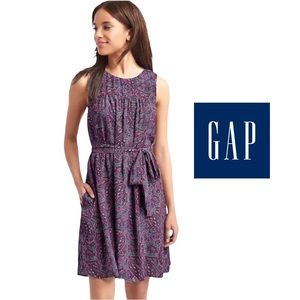 Gap Paisley Tie-Waist Shirred Sleeveless Shift / Swing Dress, extra small